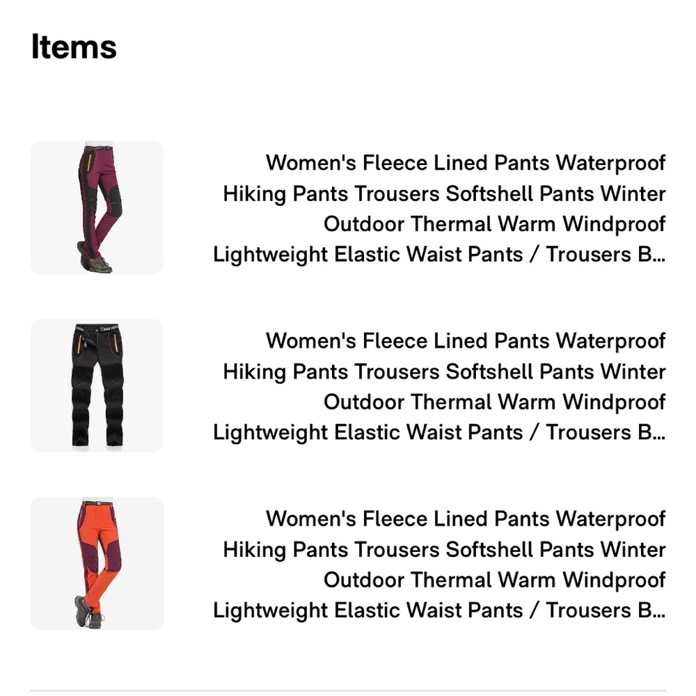 Super Warm Women's Fleece Lined Hiking Pants - Black burgundy or Orange